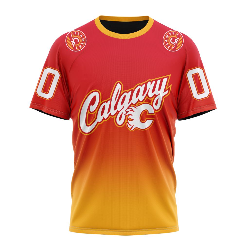 Calgary Flames Special Retro Gradient Design Personalized Name And Number T-Shirt Oregontrailrvpk Shirt