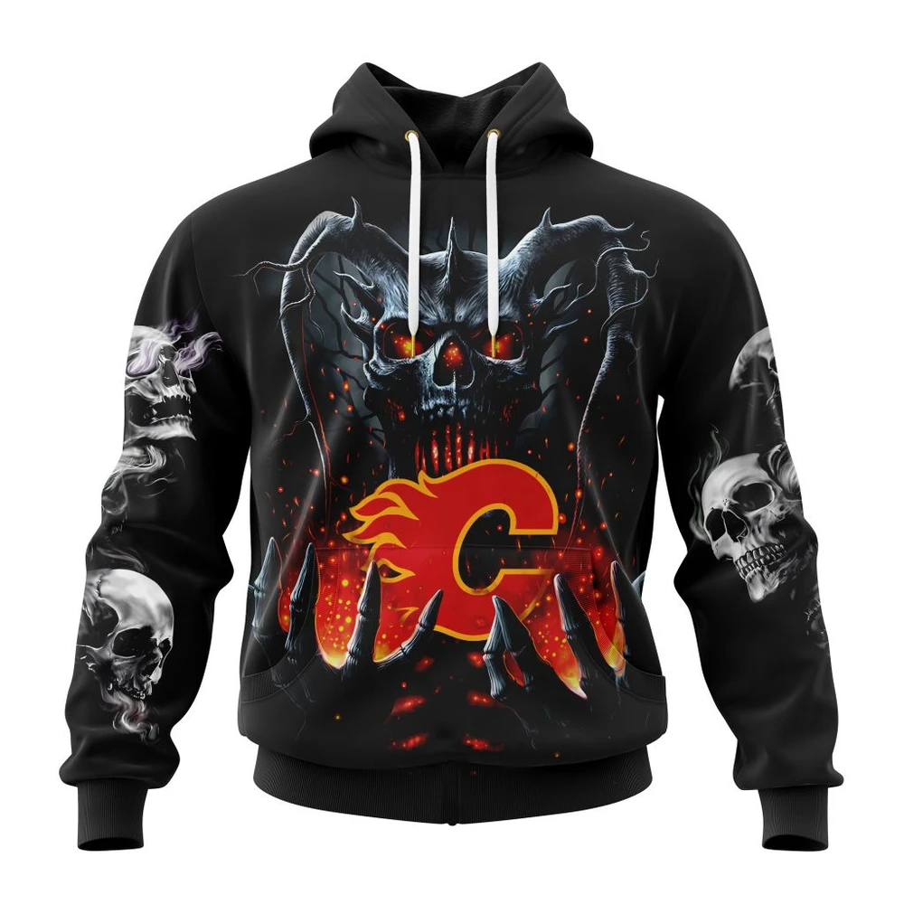 Calgary Flames Special Skull Art Design All Over Print Hoodie Style 14693