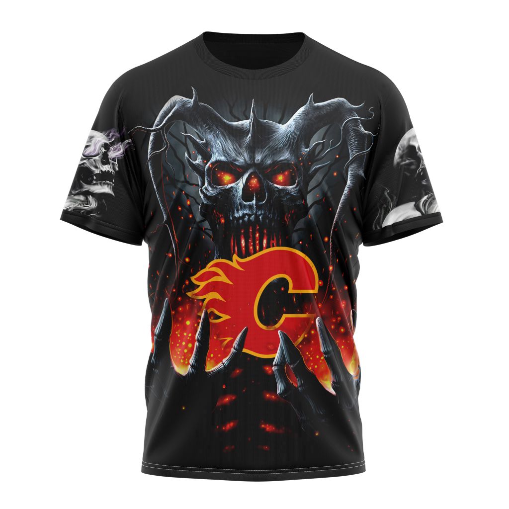 Calgary Flames Special Skull Art Design Personalized Name And Number T-Shirt Oregontrailrvpk Shirt