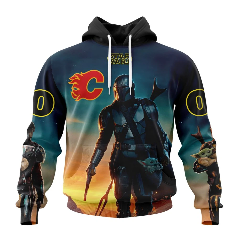 Calgary Flames Special Star Wars The Mandalorian Design All Over Print Hoodie Style 93866