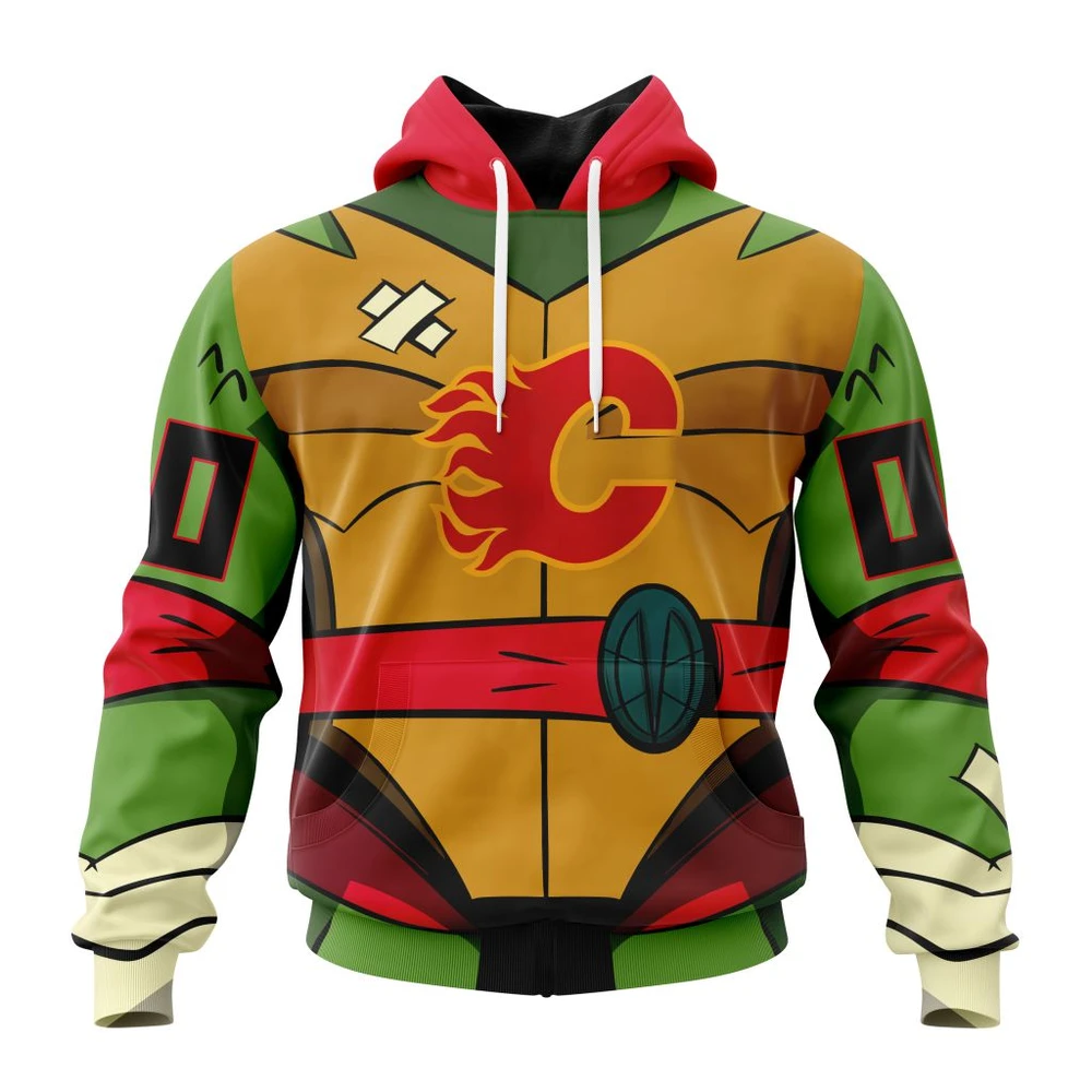 Calgary Flames Special Teenage Mutant Ninja Turtles Design All Over Print Hoodie Style 97663