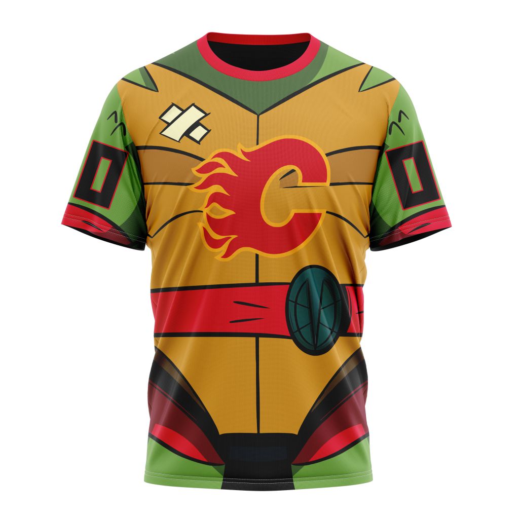 Calgary Flames Special Teenage Mutant Ninja Turtles Design Personalized Name And Number T-Shirt Oregontrailrvpk Shirt