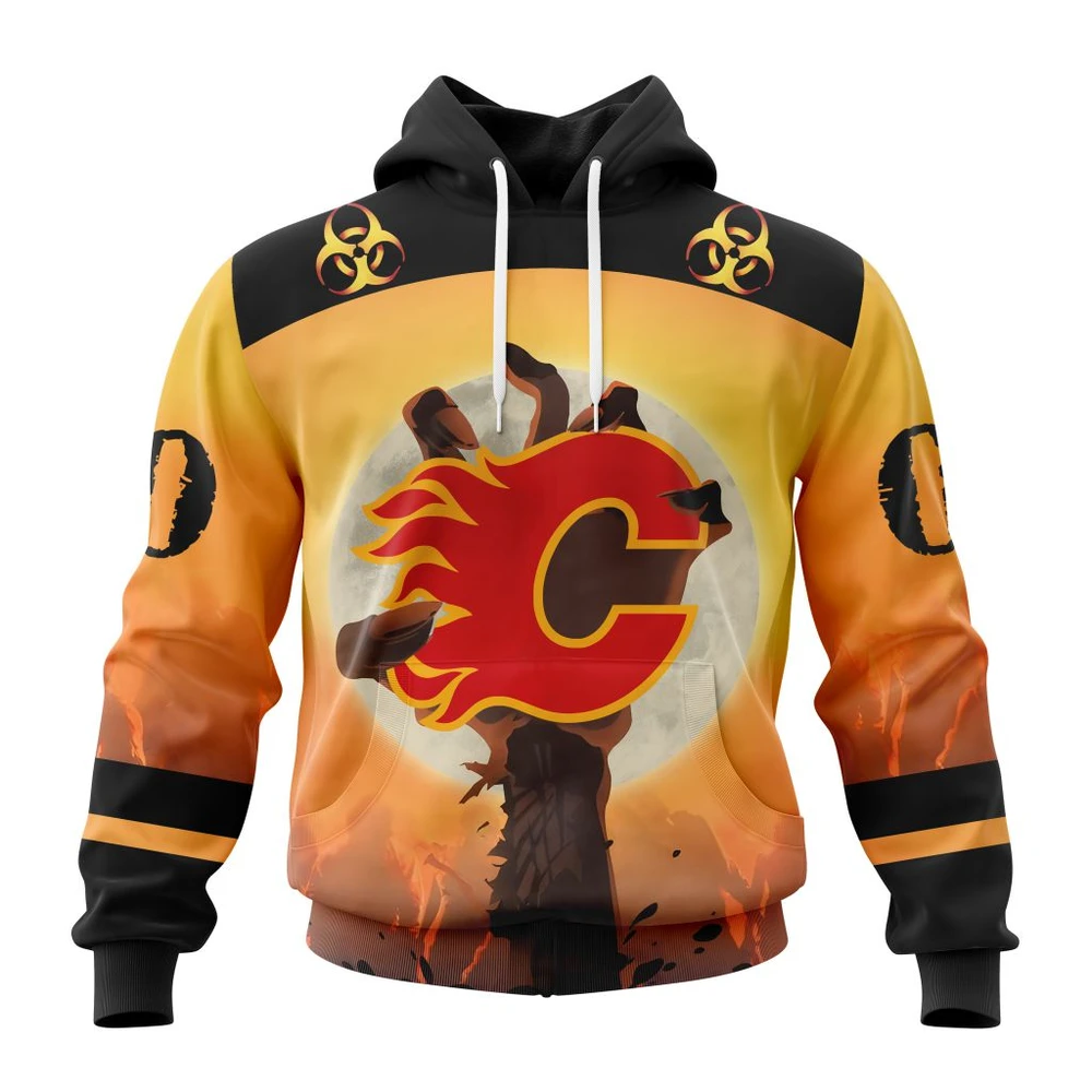Calgary Flames Special Zombie Design For Halloween All Over Print Hoodie Style 68988