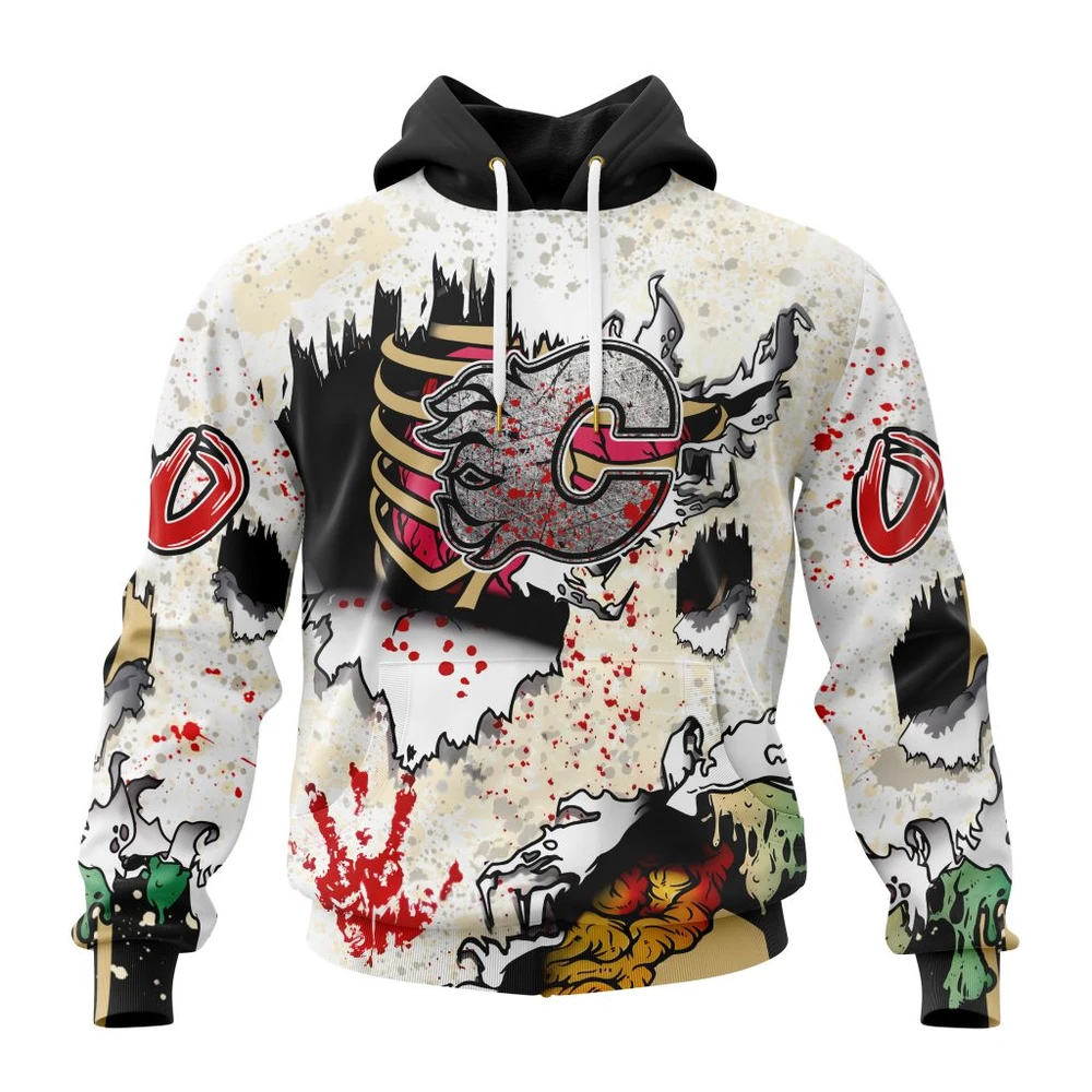 Calgary Flames Special Zombie For Halloween All Over Print Hoodie Style 41203