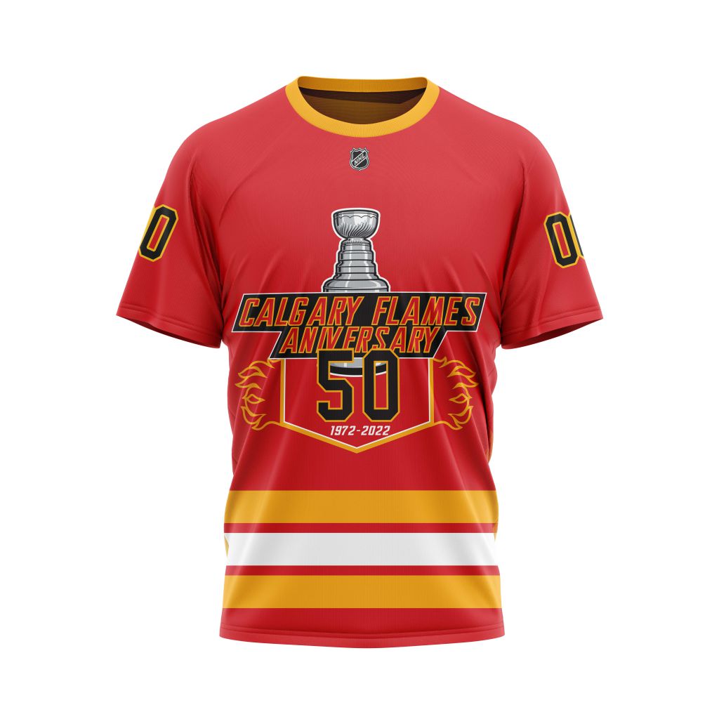 Calgary Flames Specialized 2022 Concepts With 50 Years Anniversary Logo Kits V50 Personalized Name And Number T-Shirt Oregontrailrvpk Shirt