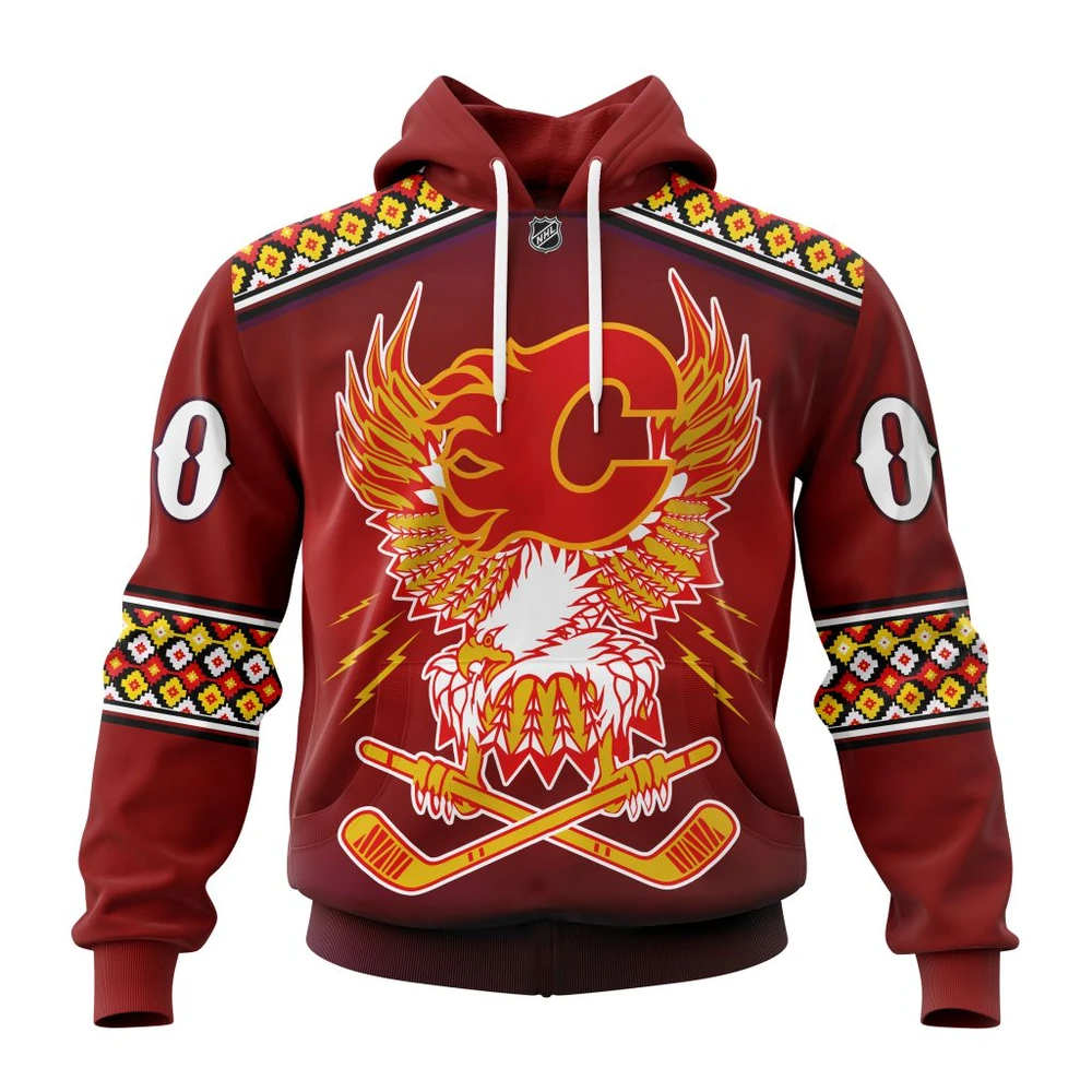 Calgary Flames Specialized Celebrate Indigenous Culture With Specialized Wasac Night All Over Print Hoodie Style 24727