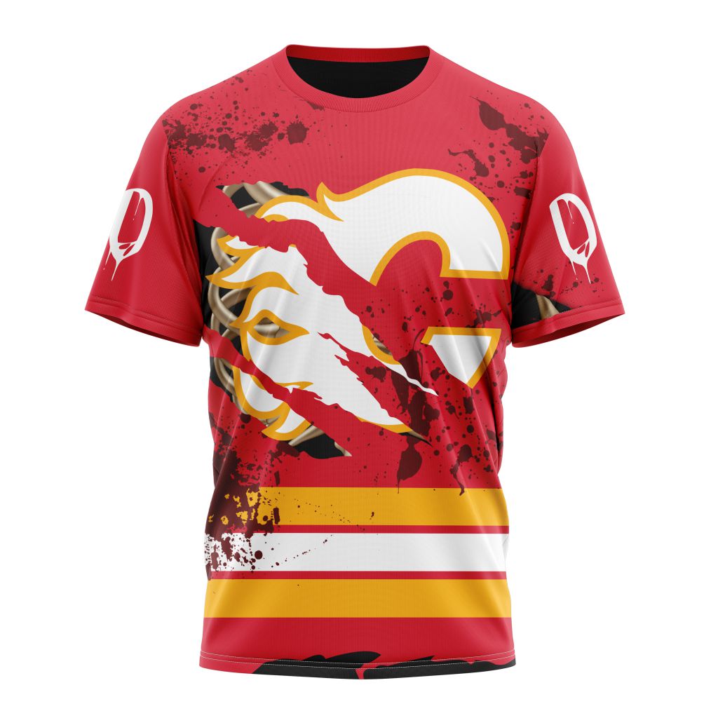 Calgary Flames Specialized Design Jersey With Your Ribs For Halloween Personalized Name And Number T-Shirt Oregontrailrvpk Shirt