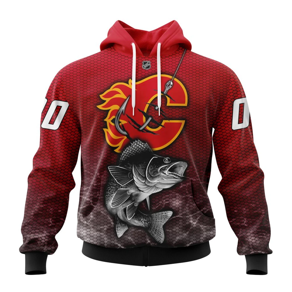Calgary Flames Specialized Fishing All Over Print Hoodie Style 38190