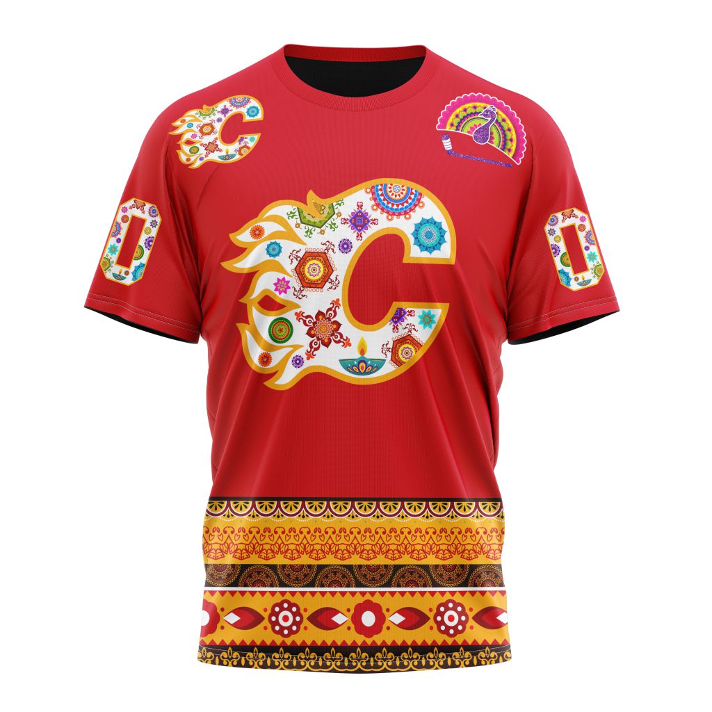 Calgary Flames Specialized Jersey Hockey For All Diwali Festival Personalized Name And Number T-Shirt Oregontrailrvpk Shirt