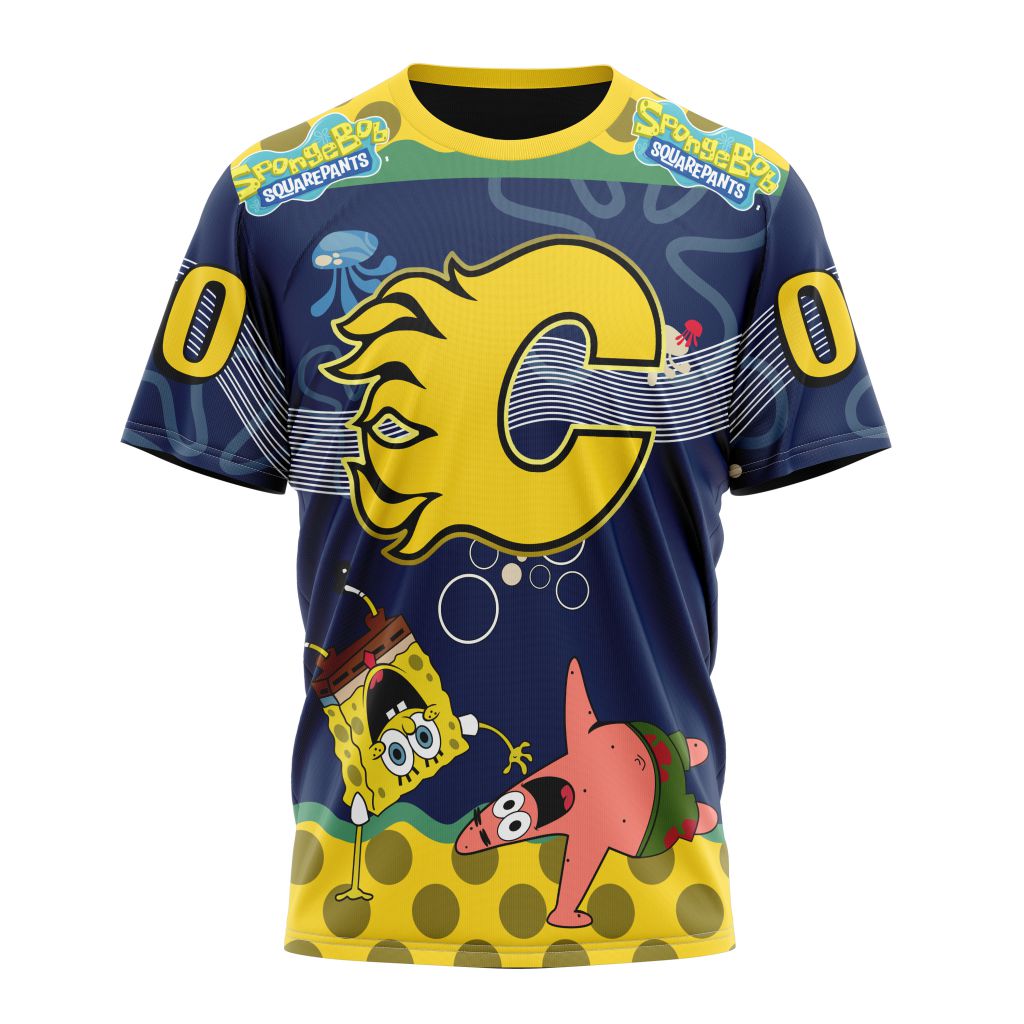 Calgary Flames Specialized Jersey With SpongeBob Personalized Name And Number T-Shirt Oregontrailrvpk Shirt
