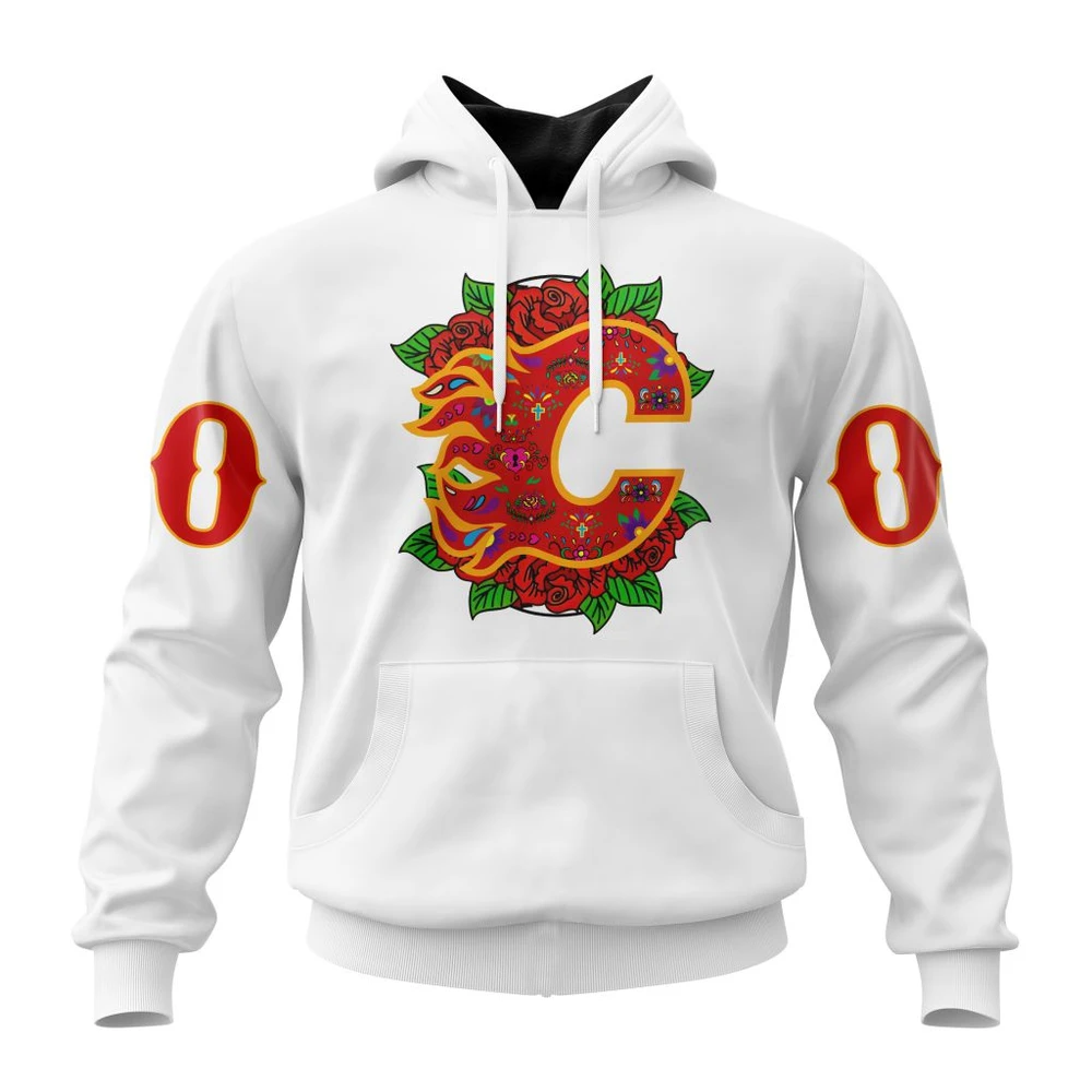 Calgary Flames Specialized Unisex Kits Dia De Muertos All Over Print Hoodie Style 29510