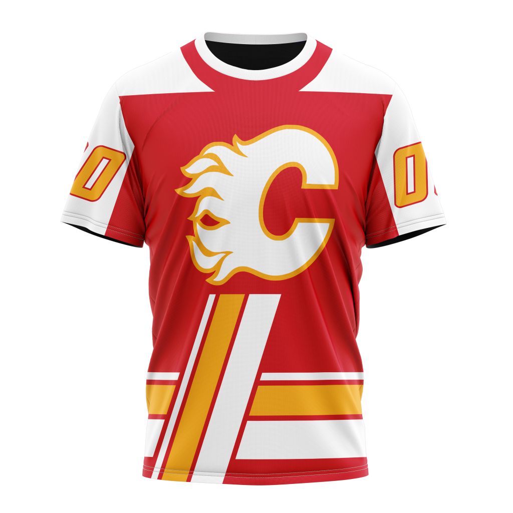 Calgary Flames Specialized Unisex Kits With Retro Concepts Personalized Name And Number T-Shirt Oregontrailrvpk Shirt