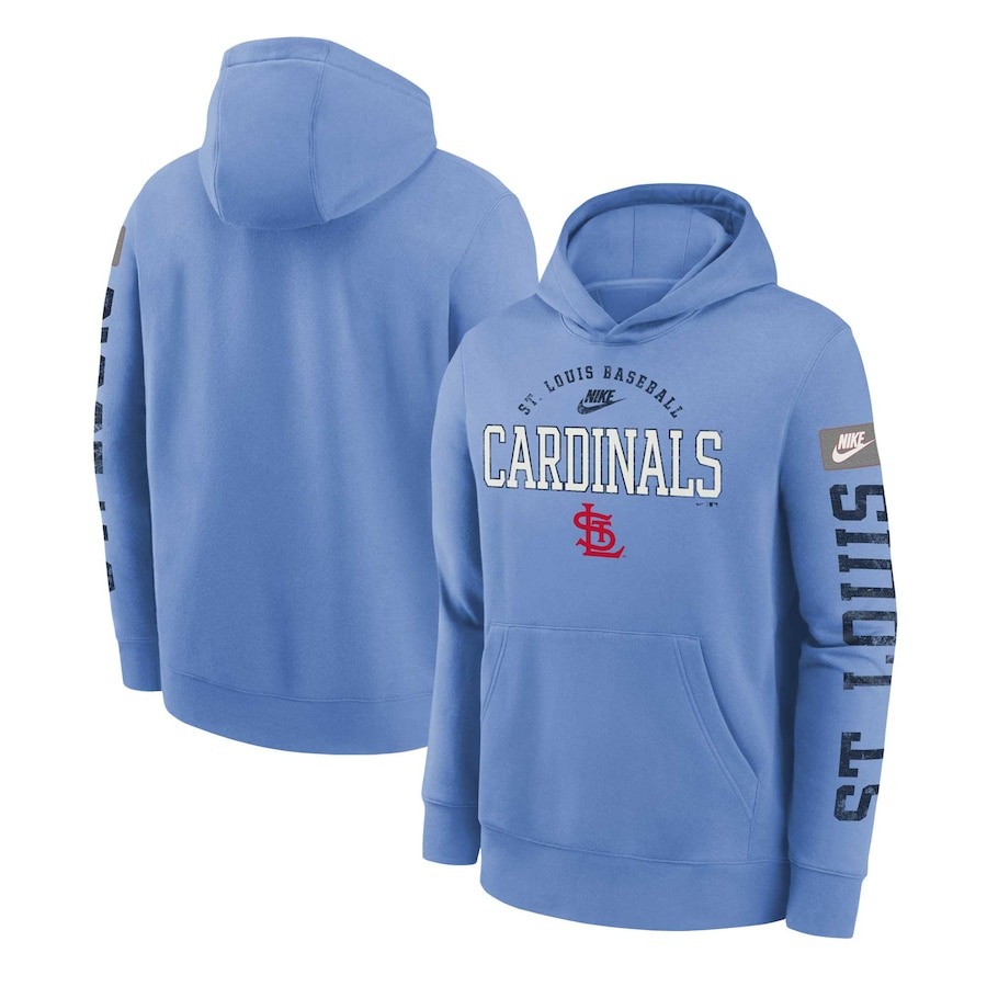 Cardinals Light Blue Cooperstown Collection Splitter Club Fleece Pullover Hoodie LouisCardinals Baseball