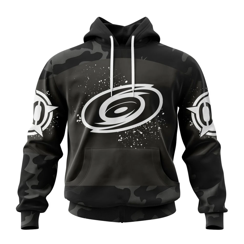 Carolina Hurricanes Special Black Camo Design For Veterans Day All Over Print Hoodie Style 75955