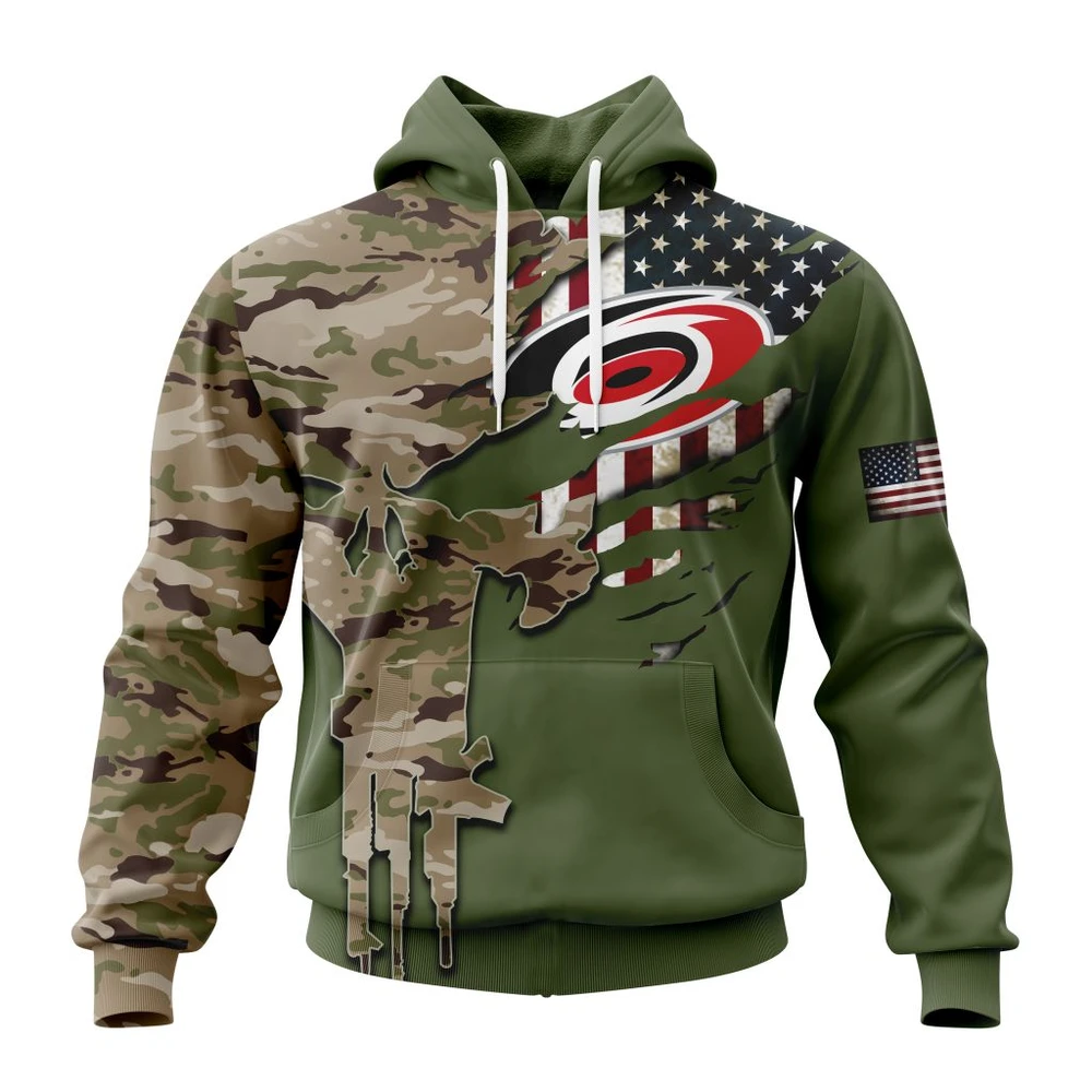 Carolina Hurricanes Special Camo Skull Design All Over Print Hoodie Style 46946