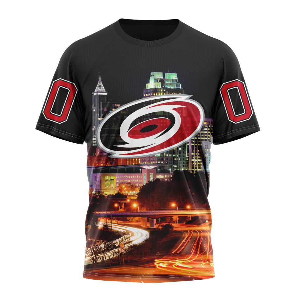 Carolina Hurricanes Special Design With Downtown Skyline Personalized Name And Number T-Shirt Oregontrailrvpk Shirt