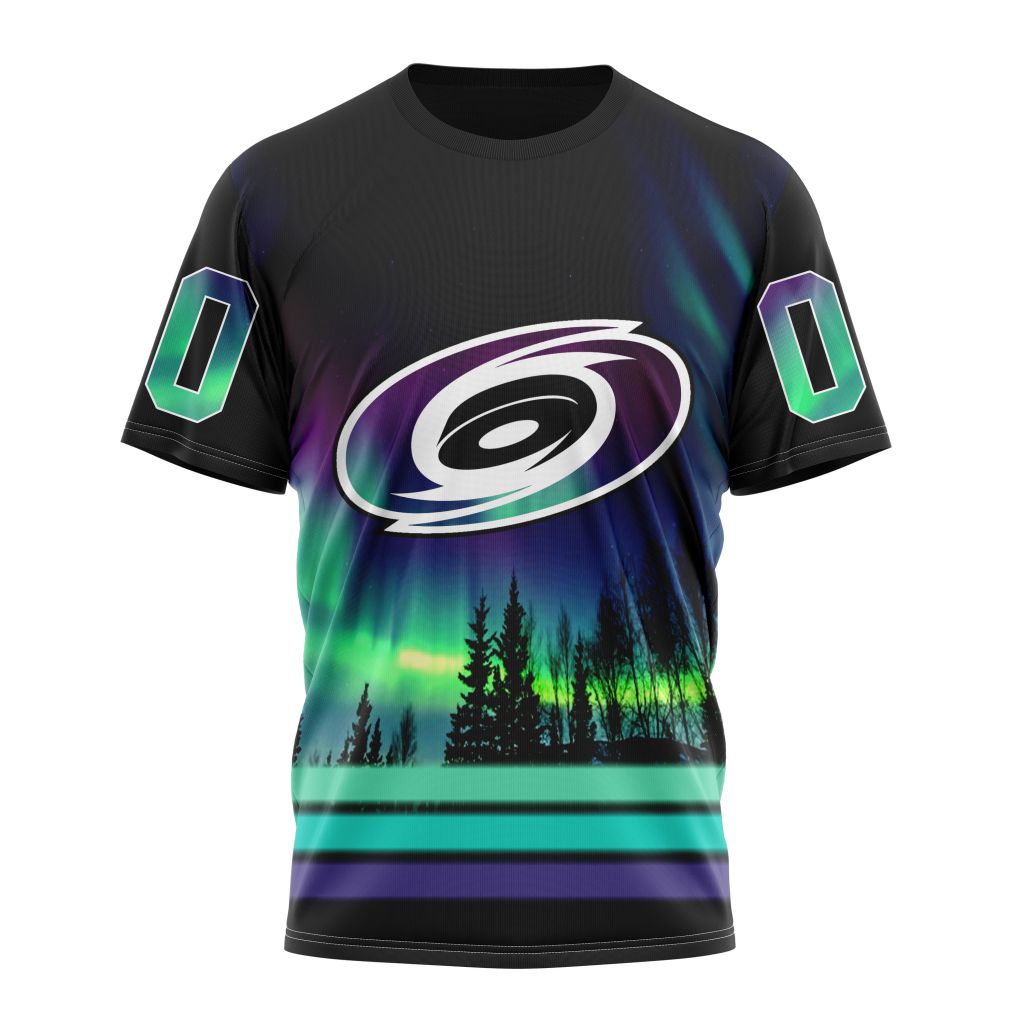 Carolina Hurricanes Special Design With Northern Lights Personalized Name And Number T-Shirt Oregontrailrvpk Shirt