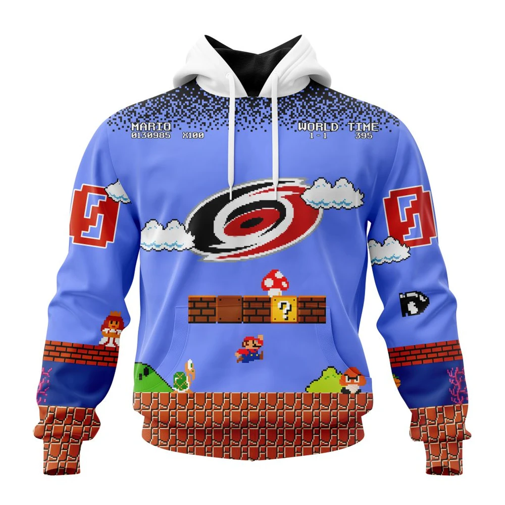 Carolina Hurricanes Special Kits With Super Mario Game Design All Over Print Hoodie Style 90086