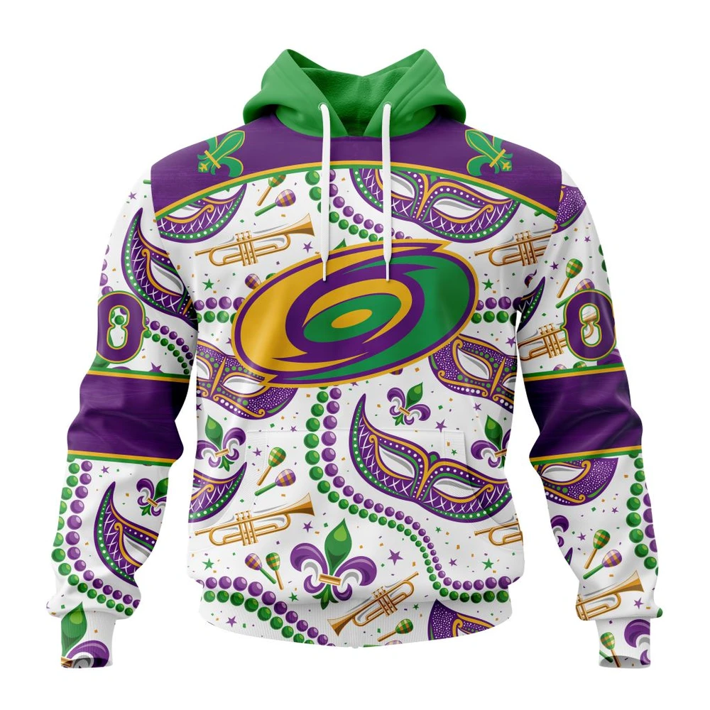 Carolina Hurricanes Special Mardi Gras Design All Over Print Hoodie Style 17680