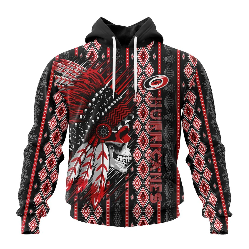 Carolina Hurricanes Special Skull Native Design All Over Print Hoodie Style 46664