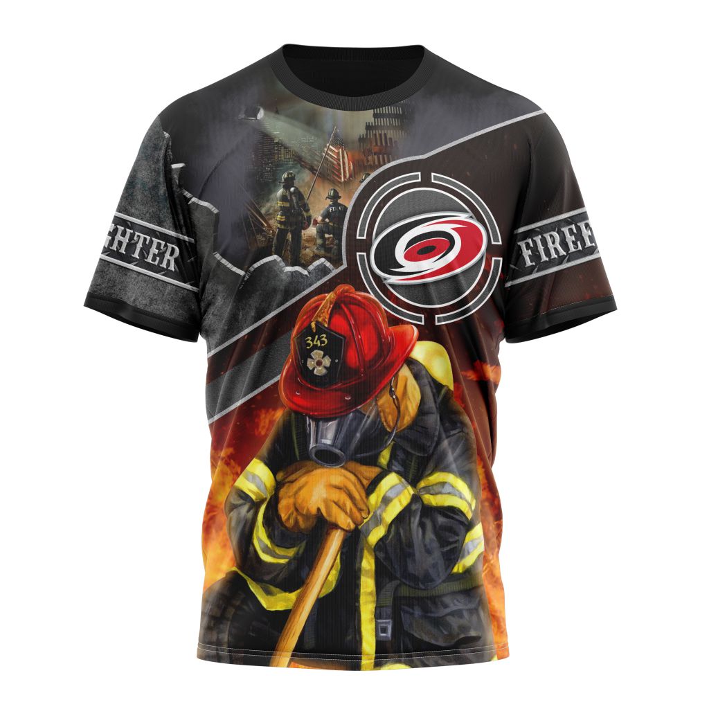Carolina Hurricanes Specialized Kits To Honor FireFighter In Patriot Day We Will Never Forget Personalized Name And Number T-Shirt Oregontrailrvpk Shirt