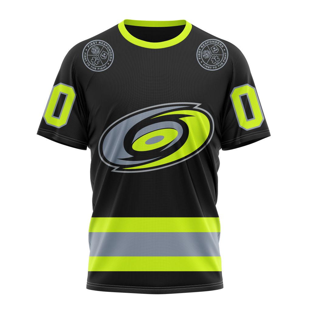 Carolina Hurricanes Specialized Unisex Kits With FireFighter Uniforms Color Personalized Name And Number T-Shirt Oregontrailrvpk Shirt