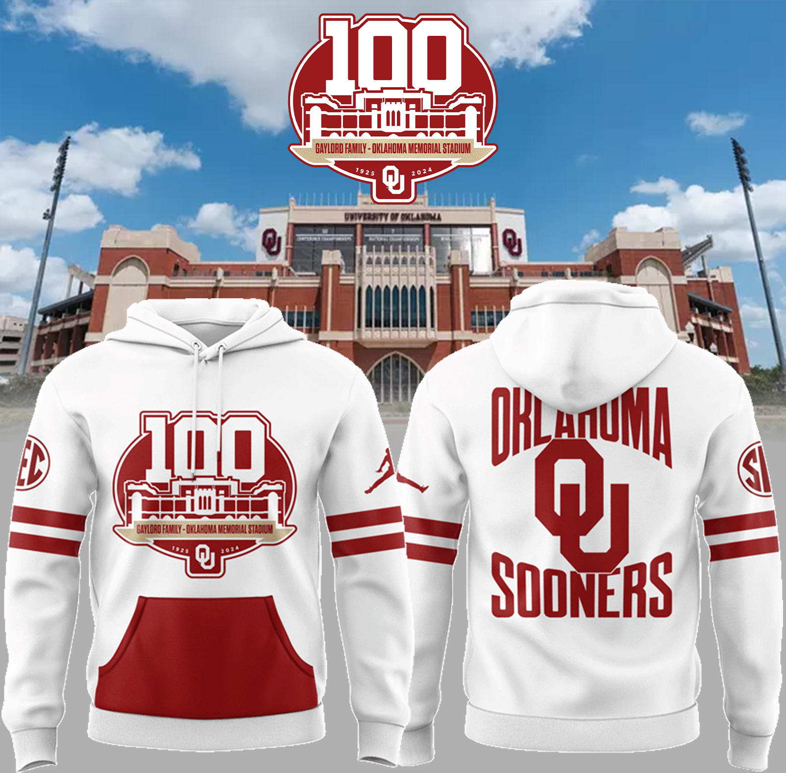 Celebrating 100 years of Gaylord Family Oklahoma Memorial Stadium! Hoodie Small Gifts For Football Players
