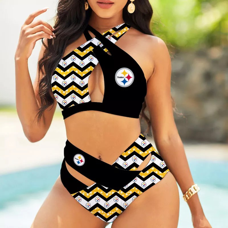 Chicago Bears Womens 2Pcs Bikini Swimsuit Criss Cross Cutout Bathing Suit St1809