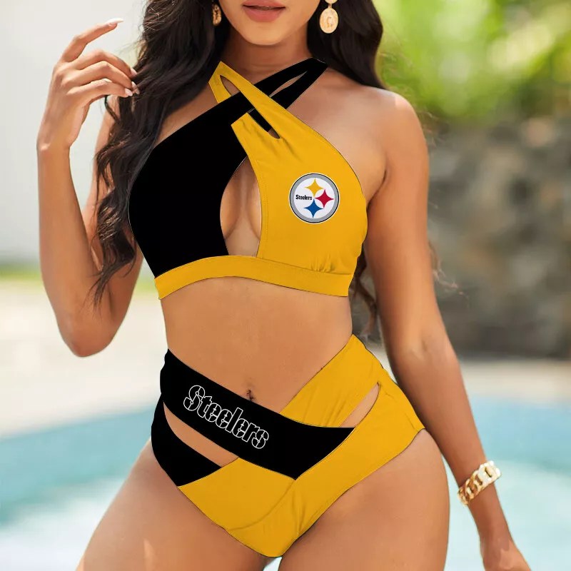 Chicago Bears Womens 2Pcs Bikini Swimsuit Criss Cross Cutout Bathing Suit St3196