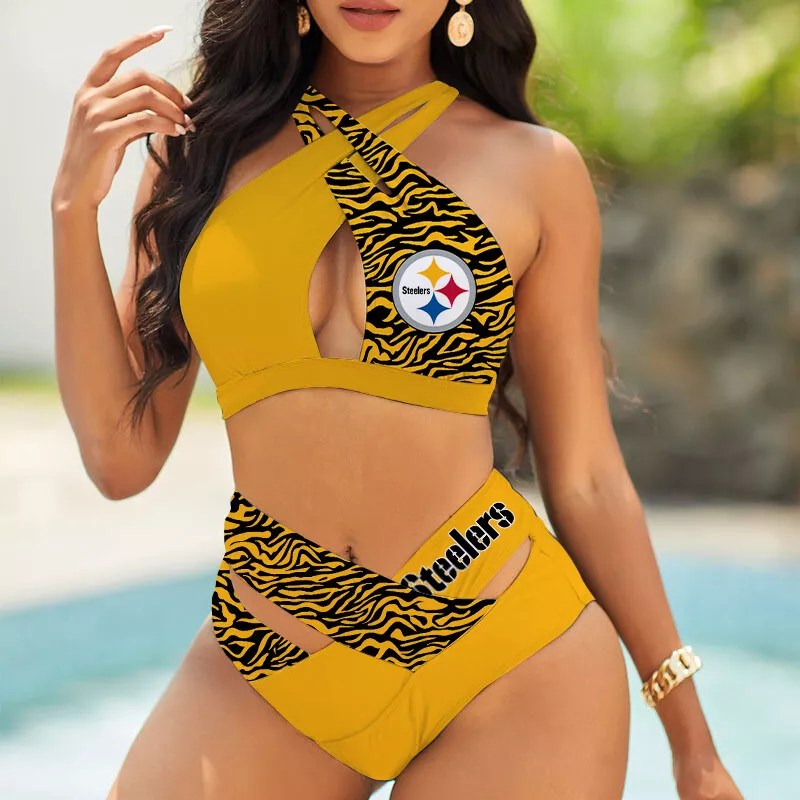 Chicago Bears Womens 2Pcs Bikini Swimsuit Criss Cross Cutout Bathing Suit St3893