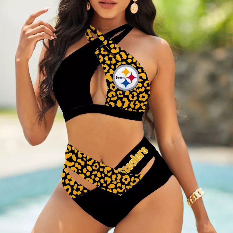 Chicago Bears Womens 2Pcs Bikini Swimsuit Criss Cross Cutout Bathing Suit St6264