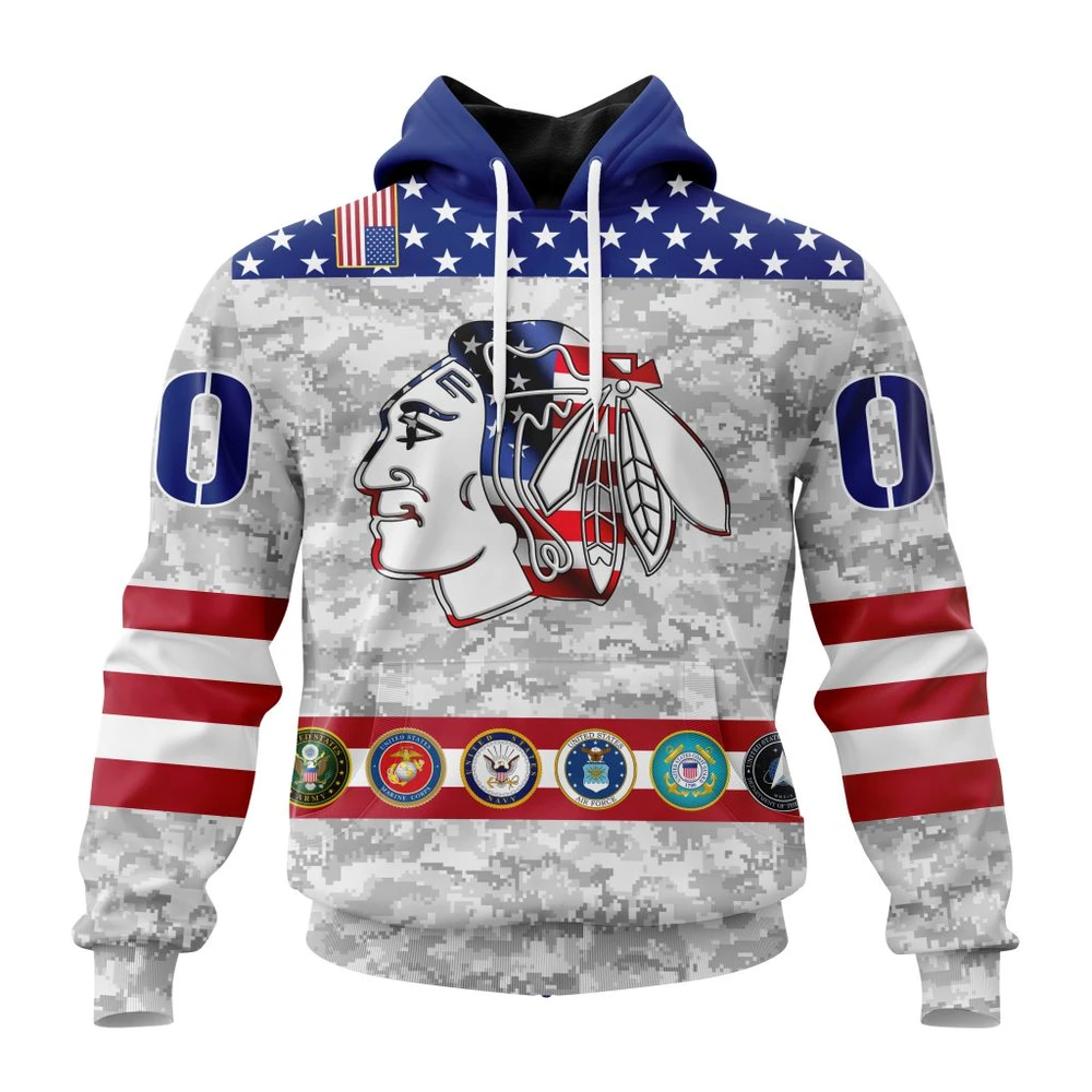 Chicago Blackhawks Armed Forces Appreciation All Over Print Hoodie Style 95951