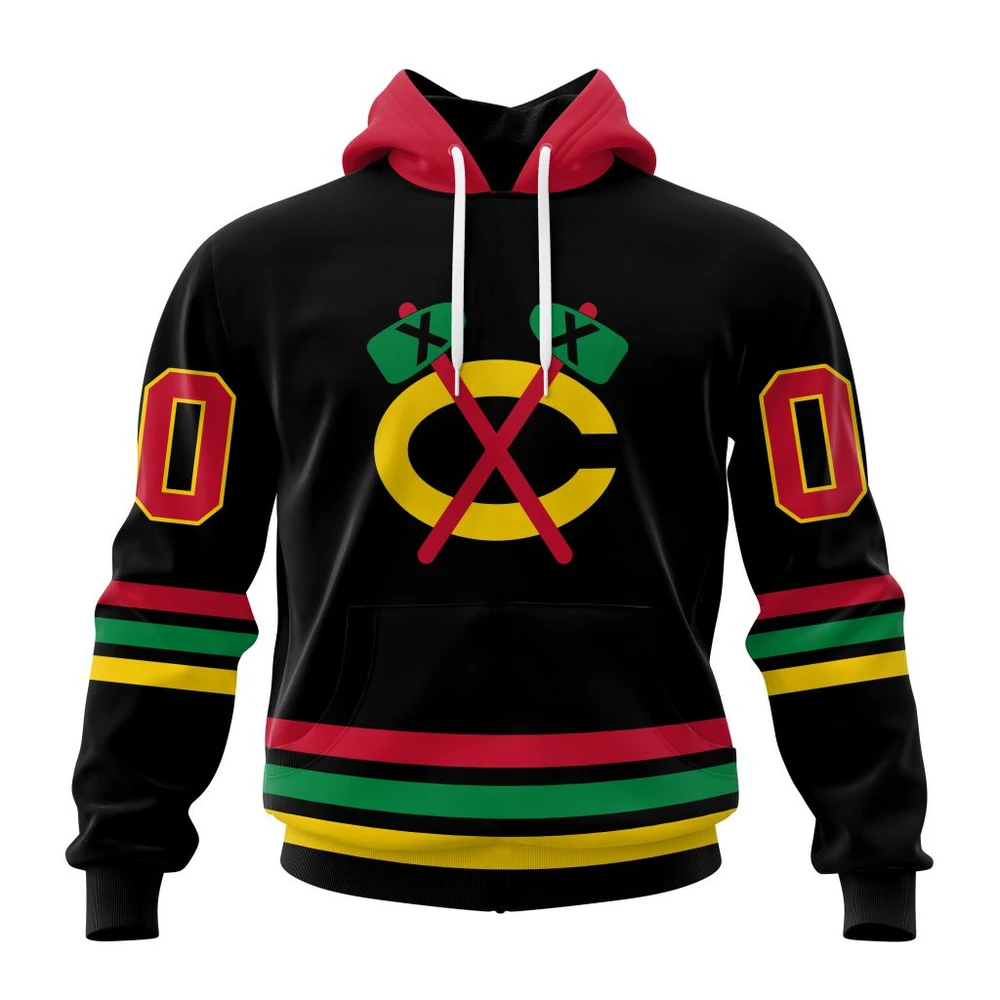 Chicago Blackhawks Special Blackout Design All Over Print Hoodie Style 96717