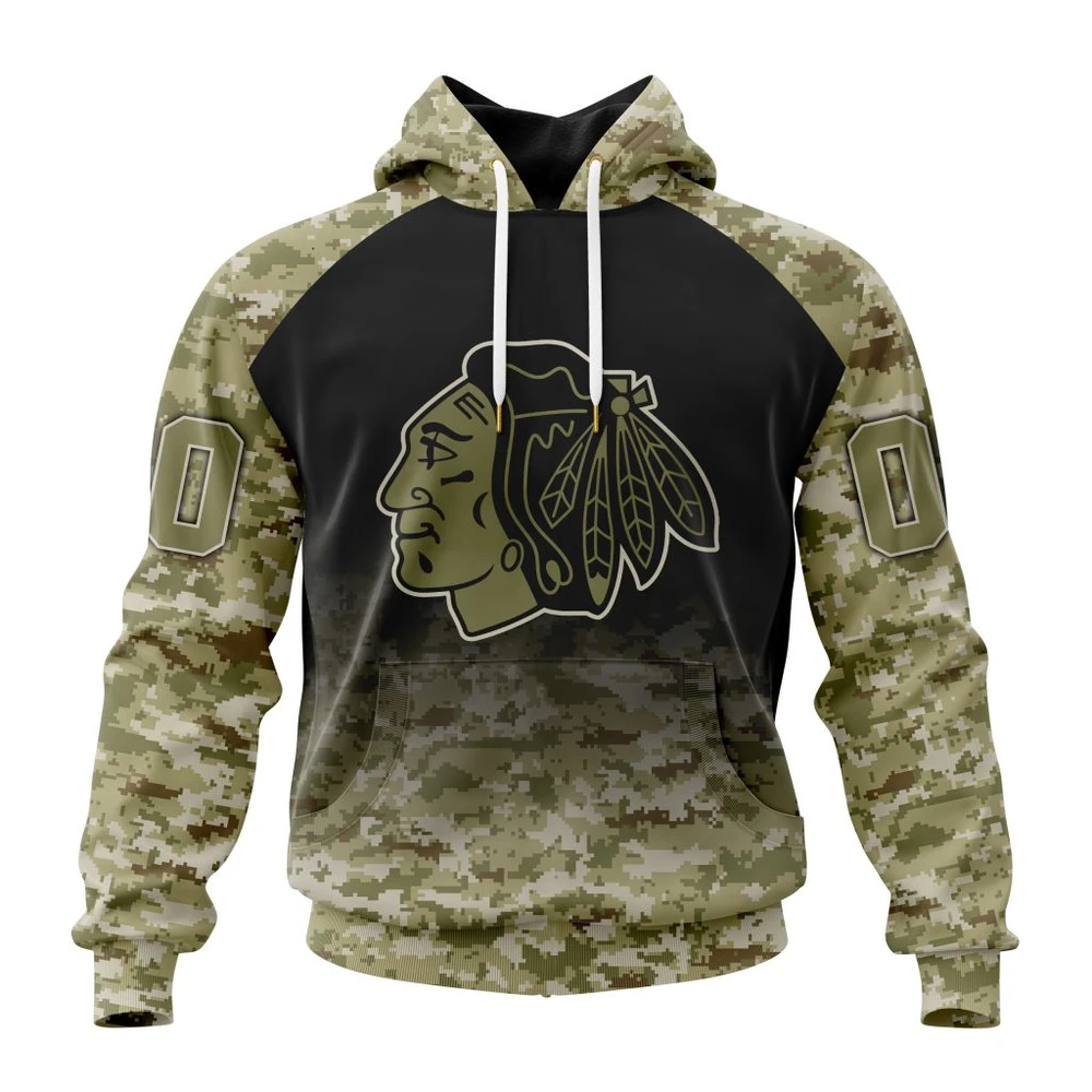Chicago Blackhawks Special Camo Design For Veterans Day All Over Print Hoodie Style 66244