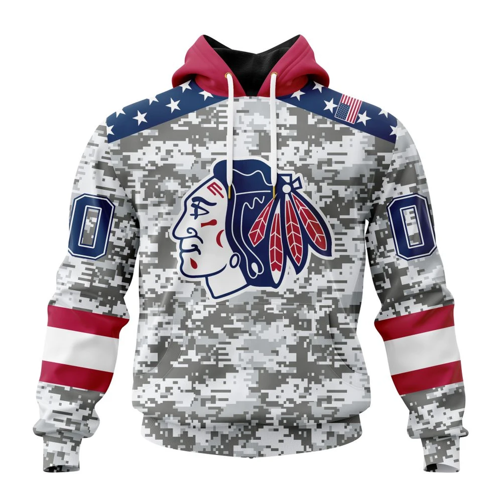 Chicago Blackhawks Special Camo Design For Veterans Day All Over Print Hoodie Style 85297