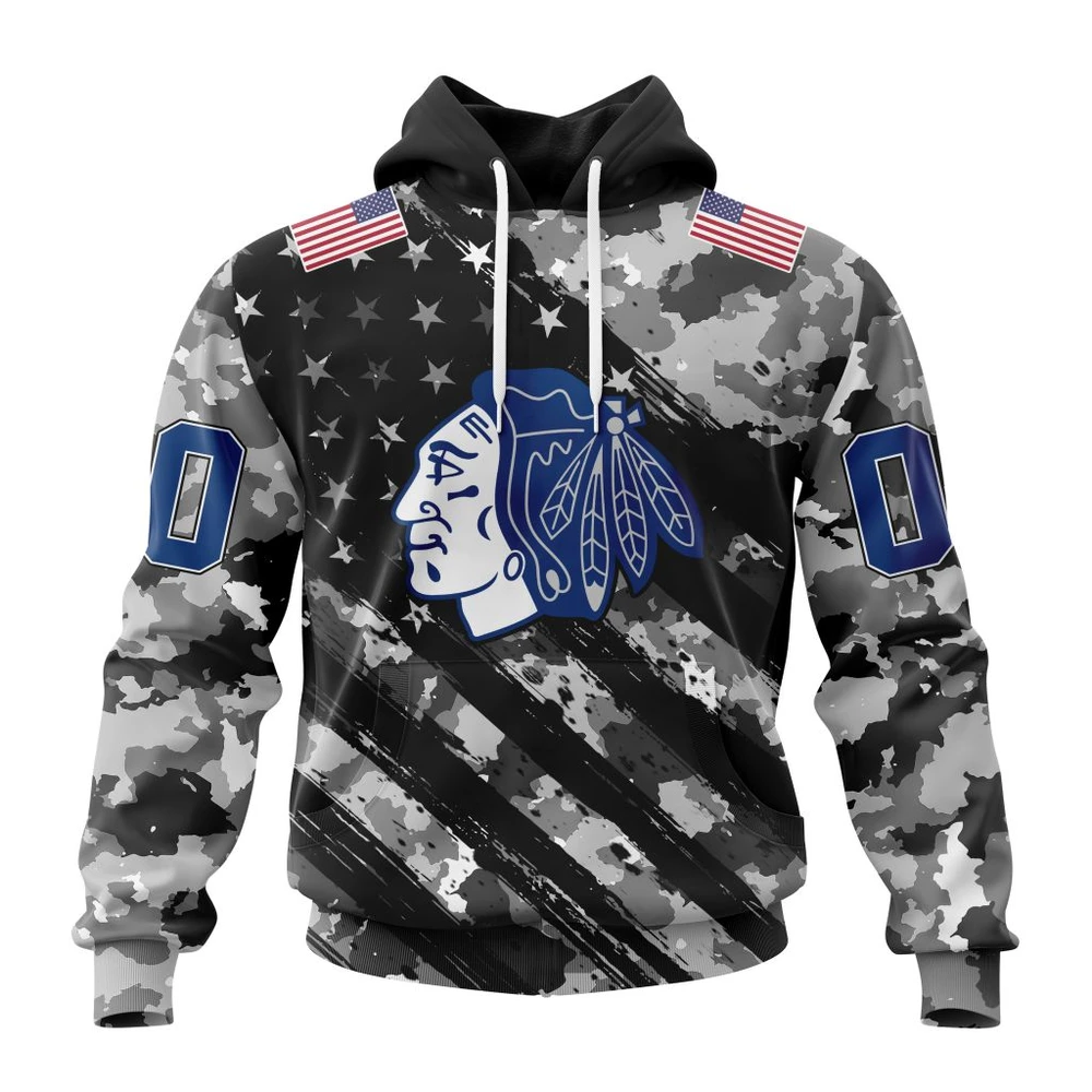 Chicago Blackhawks Special Camo Military Design All Over Print Hoodie Style 76250