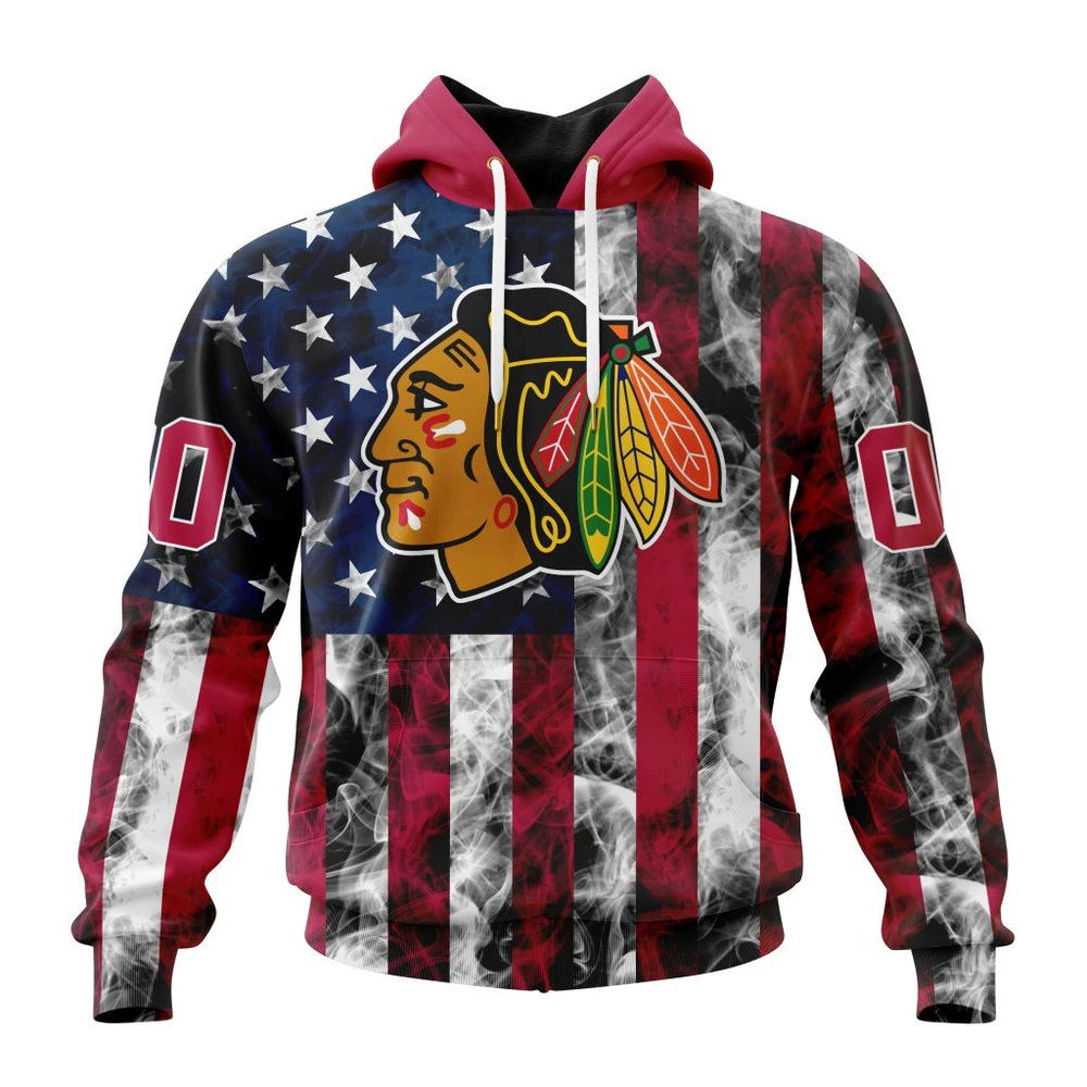 Chicago Blackhawks Special Design For Independence Day The Fourth Of July All Over Print Hoodie Style 41857