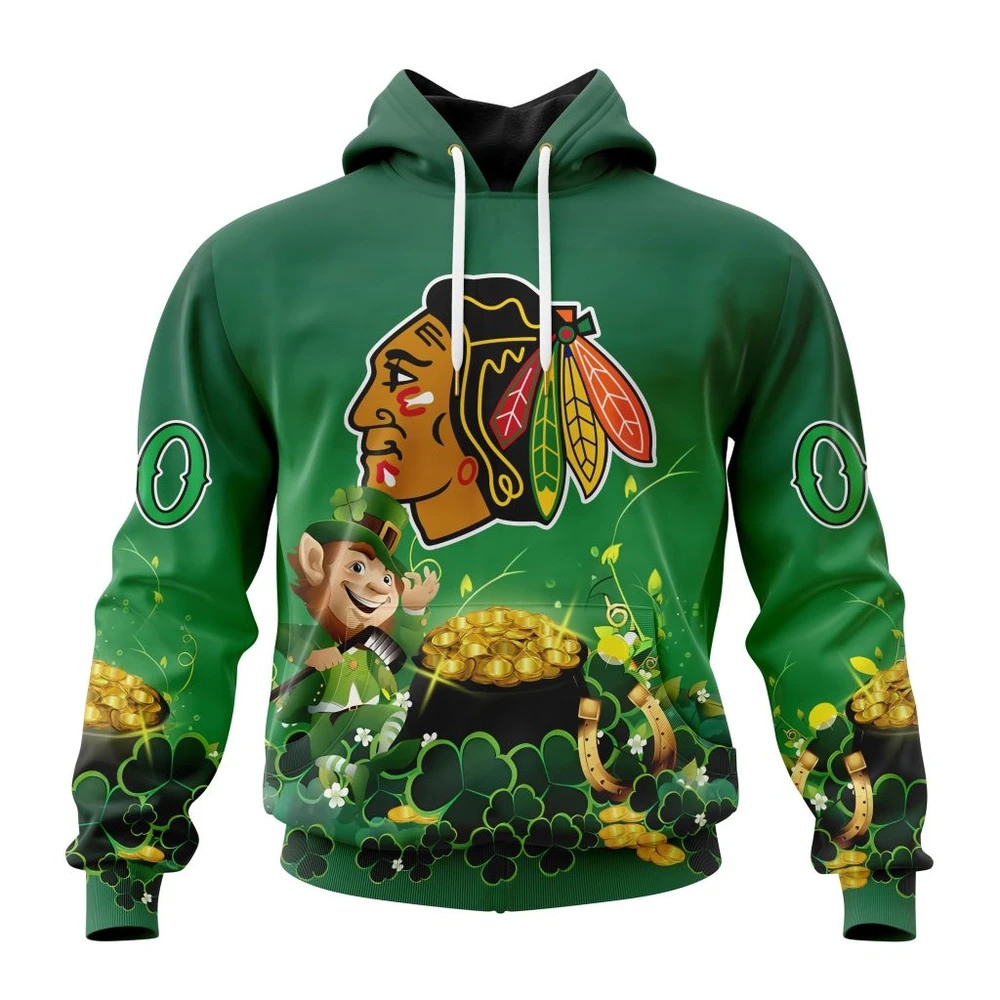 Chicago Blackhawks Special Design For St. Patrick Day All Over Print Hoodie Style 66069