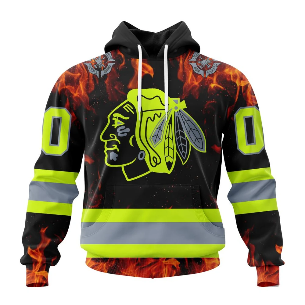 Chicago Blackhawks Special Design Honoring Firefighters All Over Print Hoodie Style 29724