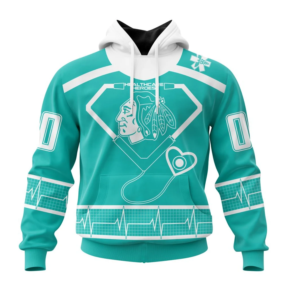Chicago Blackhawks Special Design Honoring Healthcare Heroes All Over Print Hoodie Style 87735