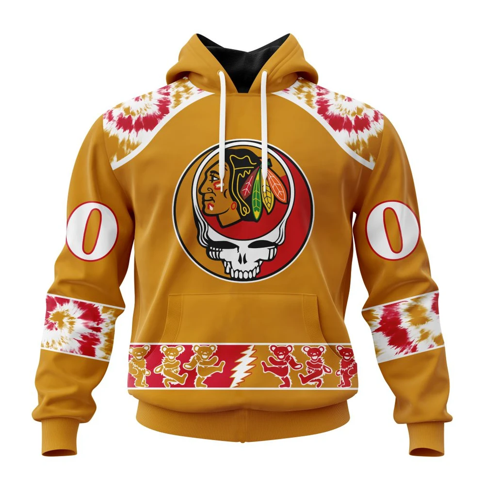 Chicago Blackhawks Special Grateful Dead Design All Over Print Hoodie Style 14092