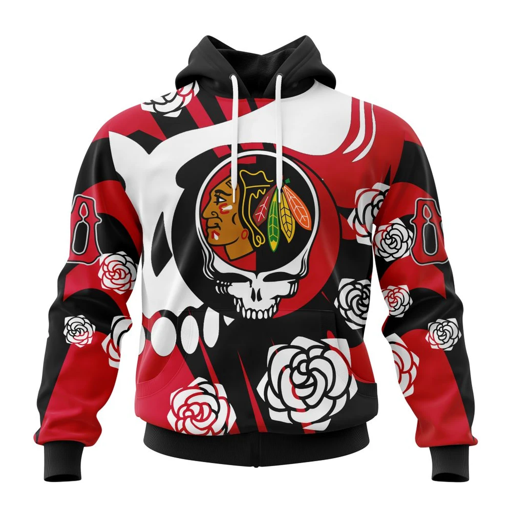 Chicago Blackhawks Special Grateful Dead Design All Over Print Hoodie Style 17357