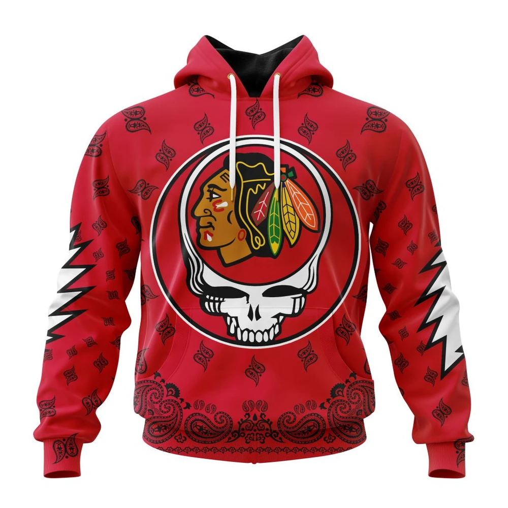 Chicago Blackhawks Special Grateful Dead Design All Over Print Hoodie Style 68002