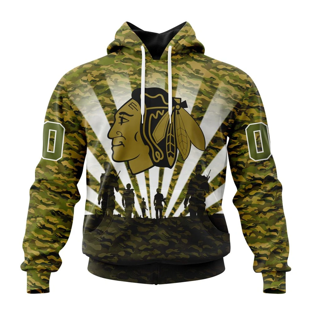 Chicago Blackhawks Special Military Camo Kits For Veterans Day And Rememberance Day All Over Print Hoodie Style 69373