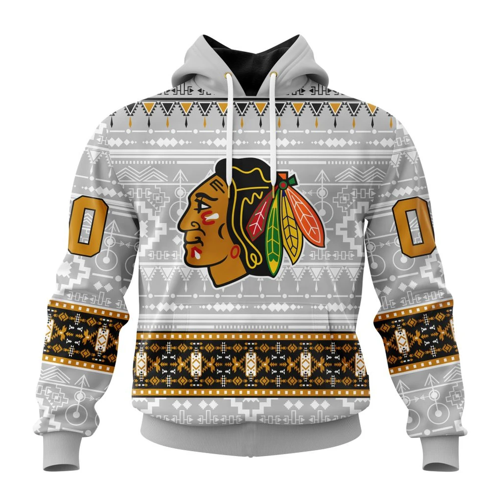 Chicago Blackhawks Special Native Design All Over Print Hoodie Style 98337