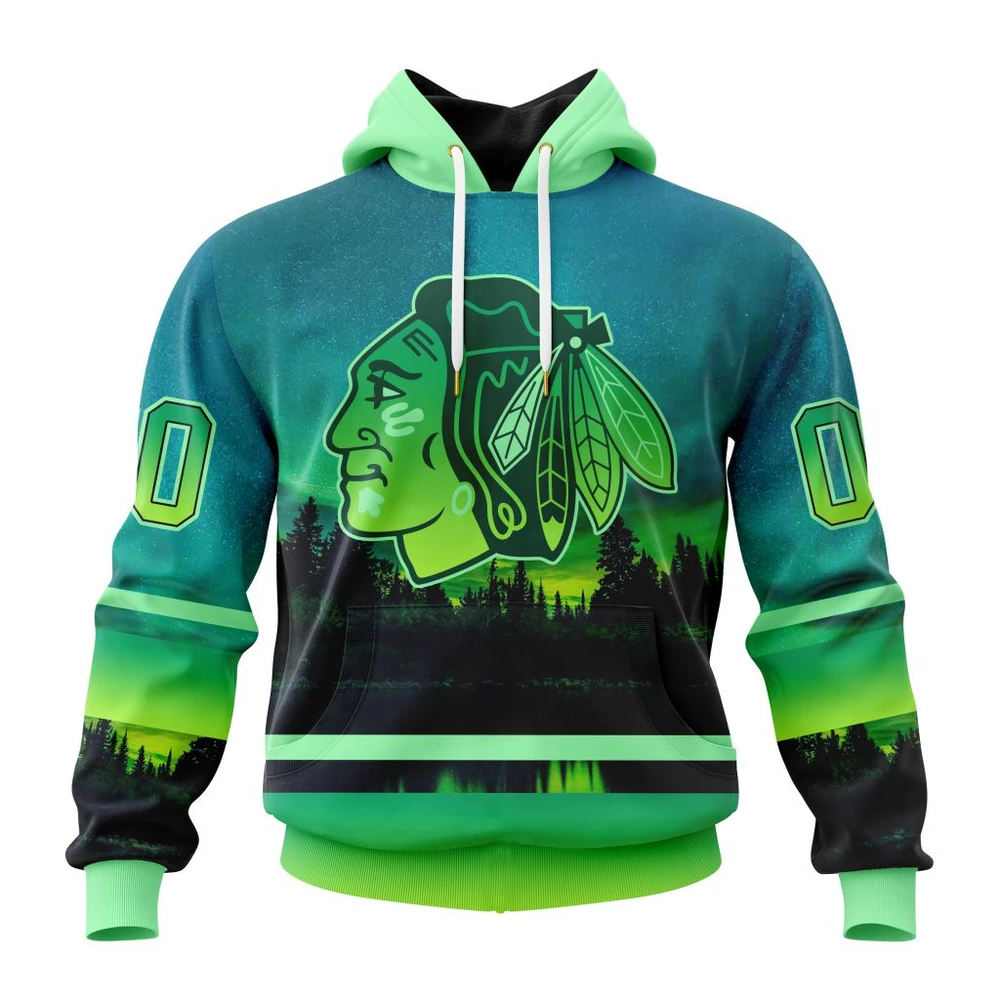Chicago Blackhawks Special Northern Lights Design All Over Print Hoodie Style 17167