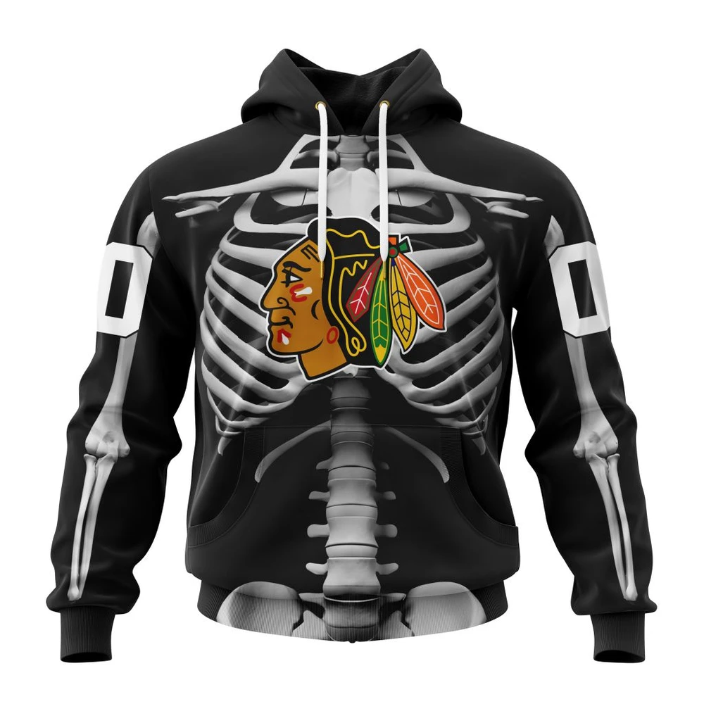 Chicago Blackhawks Special Skeleton Costume For Halloween All Over Print Hoodie Style 95807