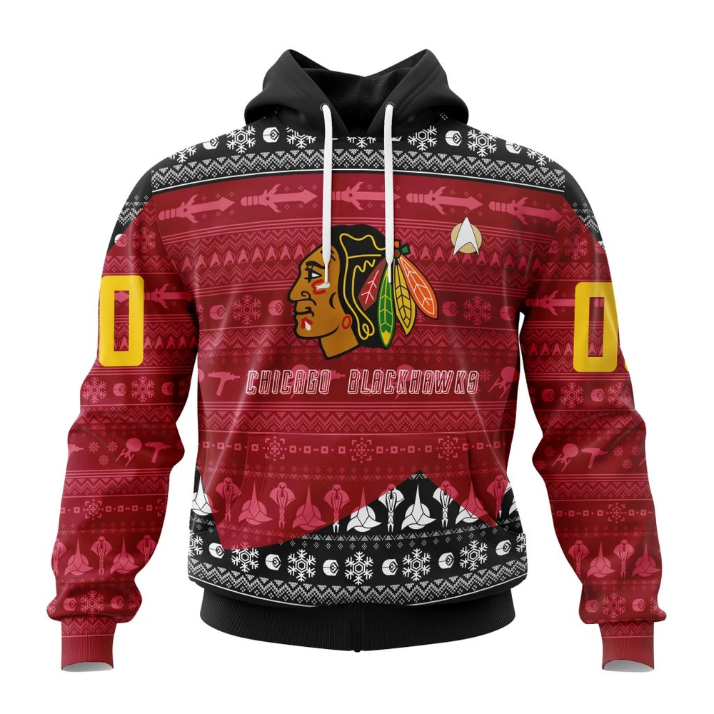 Chicago Blackhawks Special Star Trek Design All Over Print Hoodie Style 60058