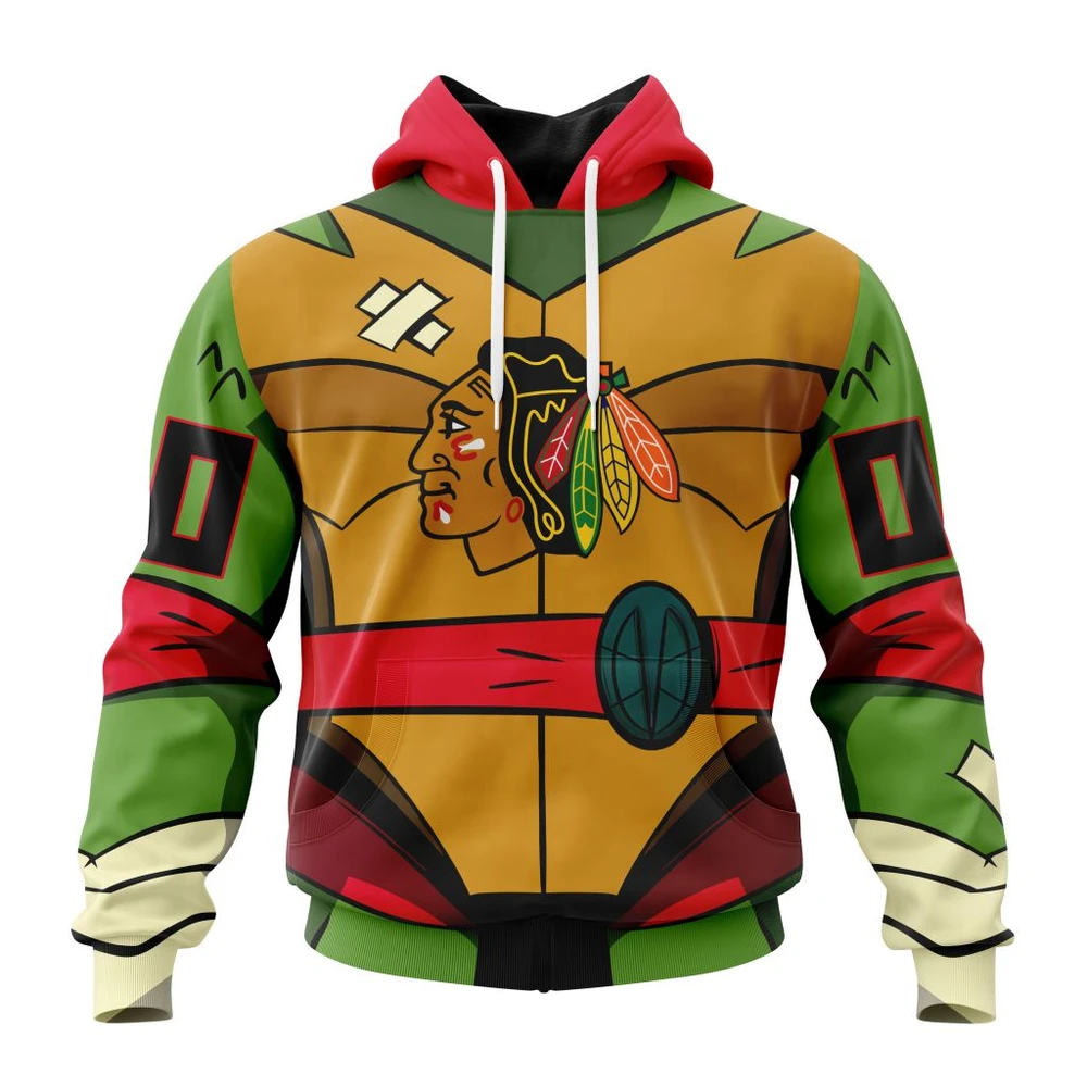Chicago Blackhawks Special Teenage Mutant Ninja Turtles Design All Over Print Hoodie Style 36801