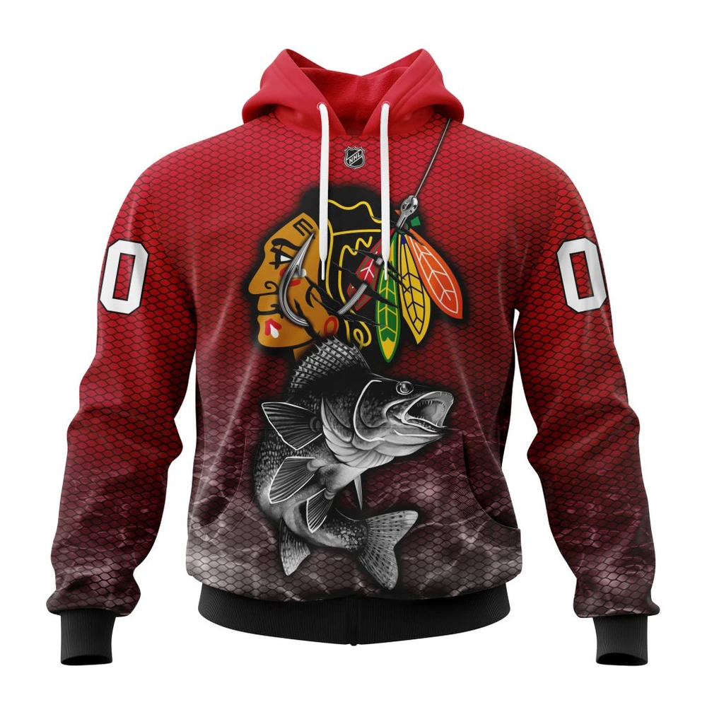 Chicago Blackhawks Specialized Fishing All Over Print Hoodie Style 19394